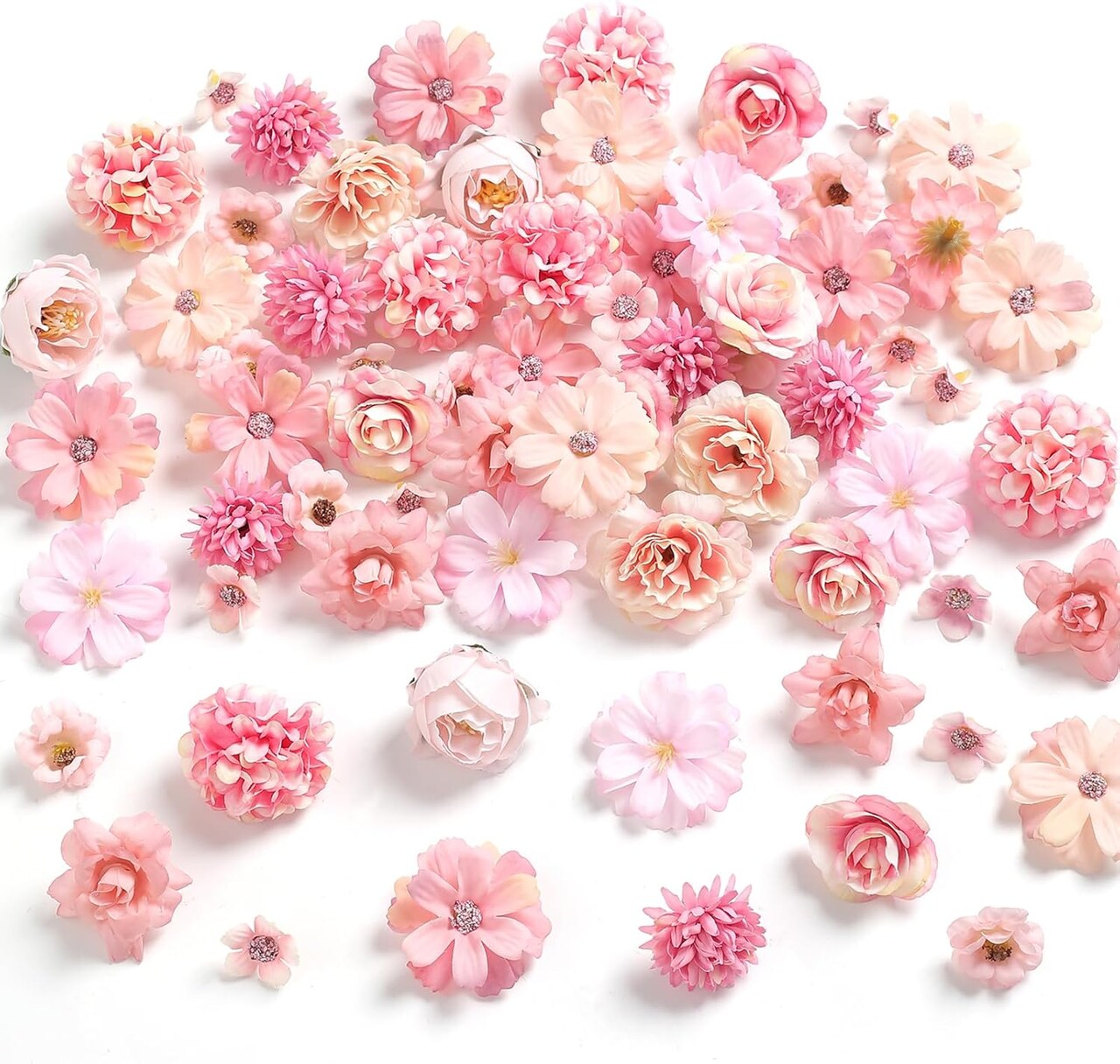 Mini Faux Flower Heads – 2-4 cm Pink, Peony, Daisy & Rose Silk Flowers for Craft, Garland, Wedding, Party & Home DIY Décor